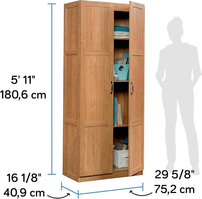 Sauder Select Storage Cabinet, Pantry Cabinet Kitchen Storage with Adjustable Shelves, Bathroom Storage Cabinet, in Highland Oak-Ruum Studio Home