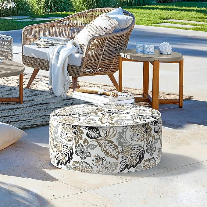 LVTXIII Inflatable Stool Ottoman Footrest with Handle, Decorative Fade-Resistant Foot Stool, Indoor or Outdoor Pouf for Home Garden and Camping Use, 21x21x9, Dailey Tan-Ruum Studio Home