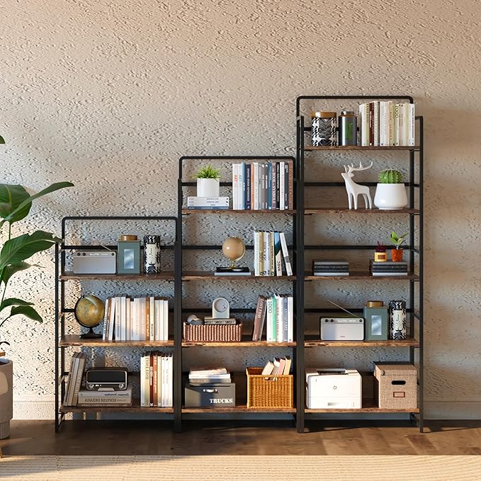 4NM No Assembly Foldable Bookshelf, 4-Shelf Collapsible Bookcase Storage for Small Spaces, 54" H, Rustic Brown and Black-Ruum Studio Home