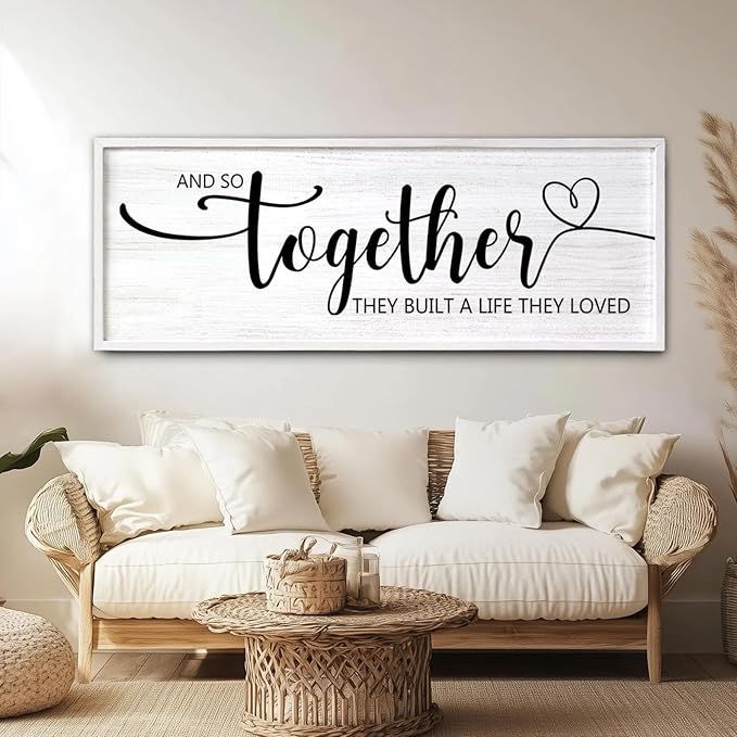 And So Together They Built A Life They Loved Decorative Rustic Sign & Plaque Framed Wall Art for Couples, 40''×15' Wooden Long Wall Decor Above Bed, Vintage Horizontal Farmhouse Wedding Gift-Ruum Studio Home