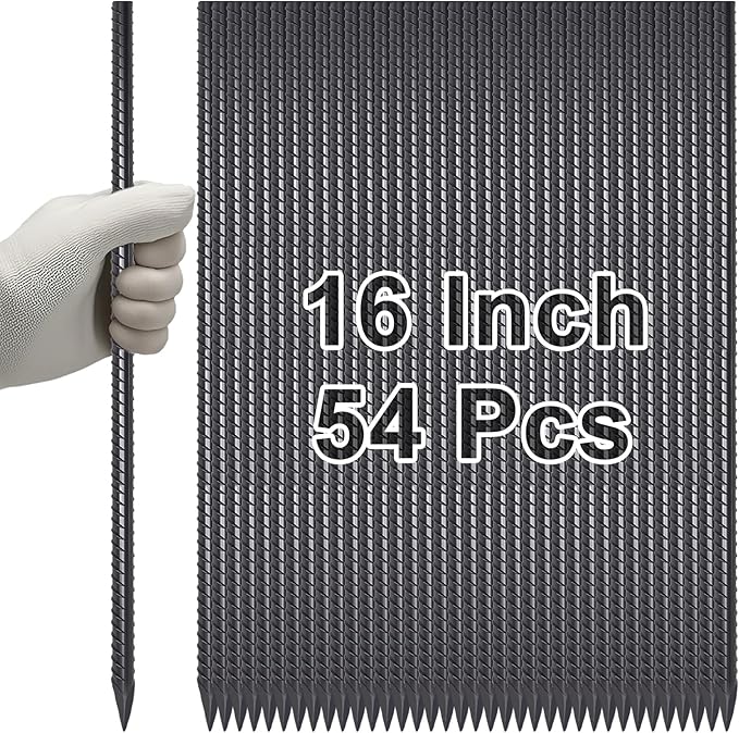 VVOKGO Rebar Stakes 16 Inches Ground Concrete Form Stakes (54pcs), Straight Metal Spikes Heavy Duty with Chisel Point End, 5/16" Diameter Steel Anchors for Fence, Concrete Timber, Garden Plants, Black-Ruum Studio Home