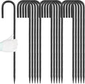 24 inches J Hook Rebar Stakes (16-Pack), Extra Long Garden Stakes with Chisel Point End Steel Rebar Ground Stakes for Tent Chain Link Fence and Outdoor Decorations Black Coated-Ruum Studio Home