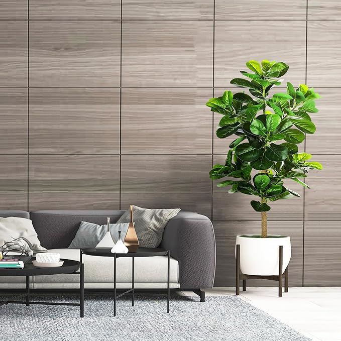5ft Artificial Fiddle Leaf Fig Tree (60in) with Plastic Nursery Pot Faux Tree, Ficus Lyrata Fake Plant for Office House Farmhouse Living Room Home Decor (Indoor/Outdoor)-Ruum Studio Home