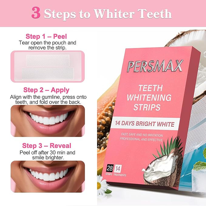 Teeth Whitening Strips for Sensitive Teeth Enamel Safe Smile Whitening Kit, 28 Strips 14 Treatments, No-Slip Remove Coffee Wine Smoking Stains Professional-Ruum Studio Home