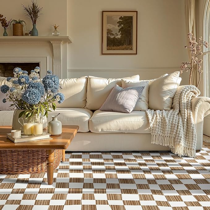 jinchan 4x6 Brown Checkered Area Rugs for Kids Room - Machine Washable Rug Modern Neutral Geometric Lattice Soft Non-Slip Carpet for Nursery Playroom Bedroom Entryway Living Room Home Office-Ruum Studio Home