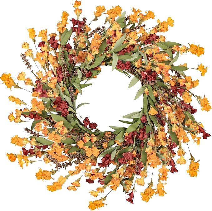 Artgar Fall Wreath, Fall Wreaths for Front Door, 24 in Fall Decor Floral Wreath, Door Wreaths for Front Door Outside All Season for Thanksgiving Home Indoor Outdoor Wall Decor (Red Orange Yellow)-Ruum Studio Home