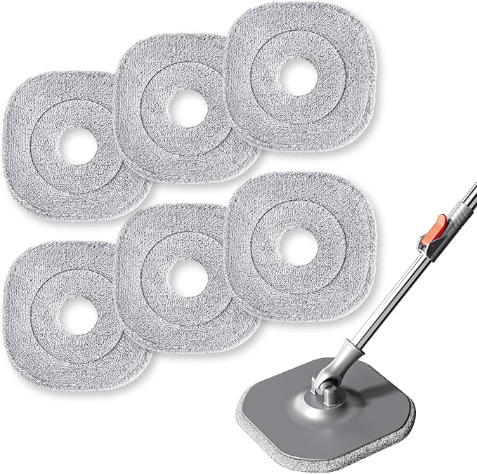 9 Inch Square Microfiber Mop Pad Refill Compatible with True & Tidy Mop System and Most 9 Inch Square Spin Mops - Thickened Washable & Reusable Mop Replacement Pad for Wet Dry Mopping(6 Pack)-Ruum Studio Home