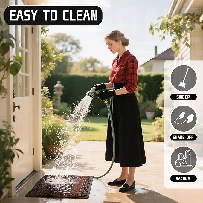 Yimobra Welcome Front Door Mat, Heavy Duty Easy Clean Doormat Indoor Outdoor, Waterproof Quick Dry Floor Mat for Home, Garage, Hign Traffic Areas, Non Slip, Low Profile, 29.5X17 Inches, Maroon-Ruum Studio Home