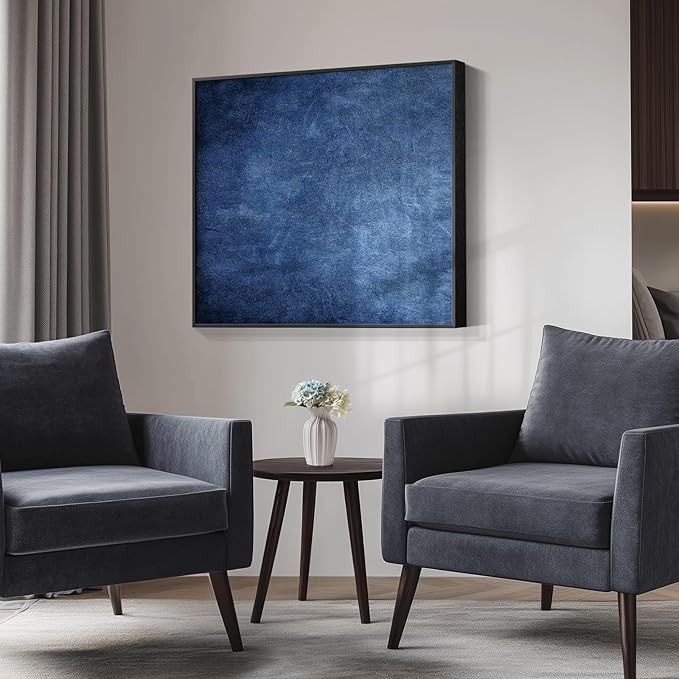 Large Framed Navy Blue Modern Abstract Wall Art for Living Room, Canvas Paintings Artwork for Walls, Minimalist Blue Art Prints Pictures for Hallway, Bedroom, Office Wall Decor -30x30 Inch-Ruum Studio Home