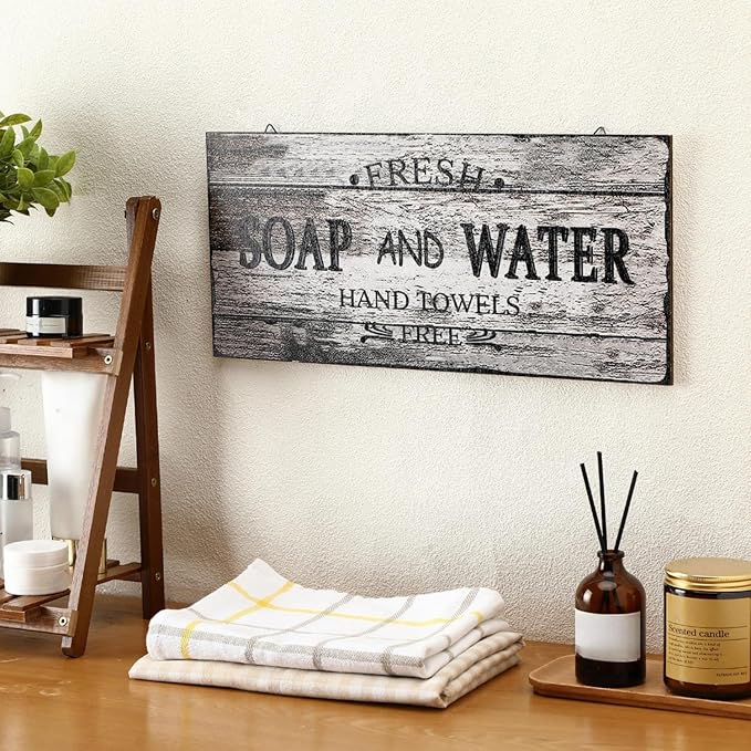 Jetec Farmhouse Bathroom Decor, Fresh Soap and Water Sign Vintage Bathroom Wood Plaque Rustic Wall Decor for Wall Art Decoration Restroom(Novel)-Ruum Studio Home