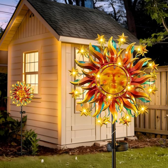 Solar Wind Spinner Metal Sun Decor, Wind Sculptures & Spinners 60.3 in Garden Kinetic Art with Solar Powered Vine String Shining LED Lights for Outdoor Garden Lawn Yard-Ruum Studio Home