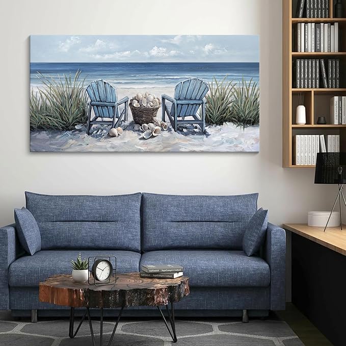 HGUAOA Coastal Wall Art - Large Landscape Wall Pictures for Living Room, Bedroom Pictures, Ocean Beach Artwork, Blue Wall Art, Above Bed Decor, Coastal Landscape Wall Decor, Beach Pinting-Ruum Studio Home