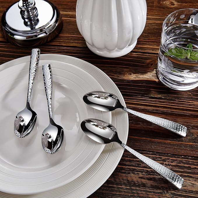 KEAWELL Premium 20/45/65 Piece Louis Hammered Silverware Set with Squared Edge, 18/10 Stainless Steel, Service for 4/8/12, Fine Flatware Set, Dishwasher Safe (65)-Ruum Studio Home