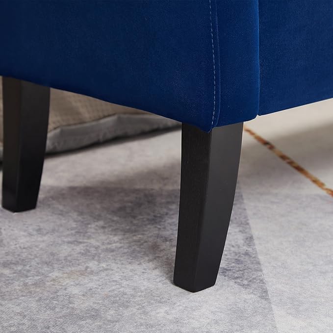 Furniliving Storage Ottoman Bench, Velvet Benches End of Bed Bench with Solid Wood Legs Upholstered Ottoman Bench with Storage Indoor Bench for Living Room with Rolled Arm, Entryway, NavyBlue-Ruum Studio Home