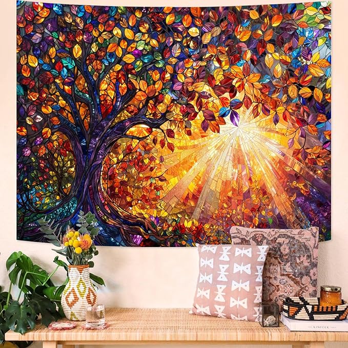 Lunerfex Tree of Life Tapestry Stained Glass Tapestry Wall Decor Tapestries for Bedroom Art Tapestries Wall Hanging for Bedroom Living Room Glass-Tree-03 60"x80"-Ruum Studio Home