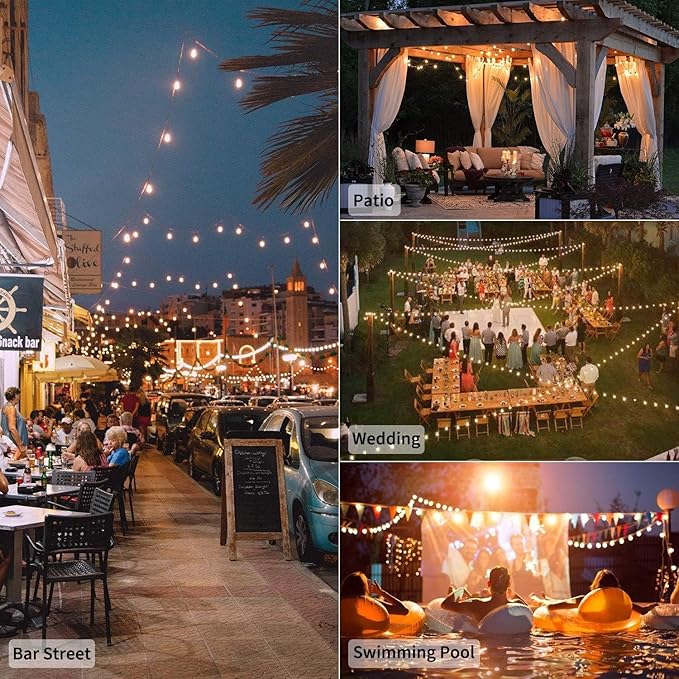 Brightown Led String Lights Outdoor 55Ft G40 Patio Lights with 52 Led Shatterproof Bulbs(2 Spare), Waterproof Led Globe Hanging Lights for Backyard Porch Bistro Balcony Decor, E12 Socket, 2200K-Ruum Studio Home
