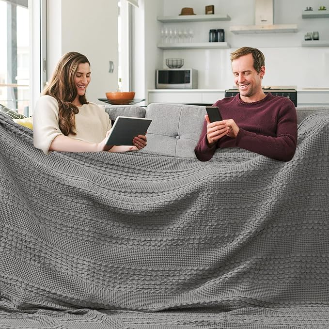 PHF 100% Cotton Waffle Blanket Oversized King 120"x120", Lightweight Breathable Extra Large 10'x10' Summer Blankets for Bed, Giant Big Luxury Aesthetic Woven Bedding for Home Decor, Dark Grey-Ruum Studio Home