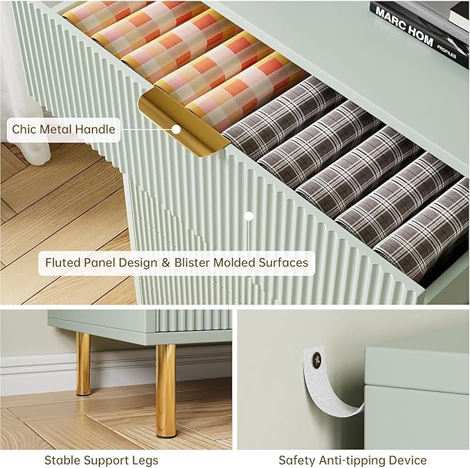 GAOMON 6 Drawer Dresser, Wood Chest of Drawers Organizer Storage with Gold Handle, Large Storage Cabinet, Modern Design Dresser for Bedroom, Living Room, Closet, Hallway, Entryway, Green-Ruum Studio Home