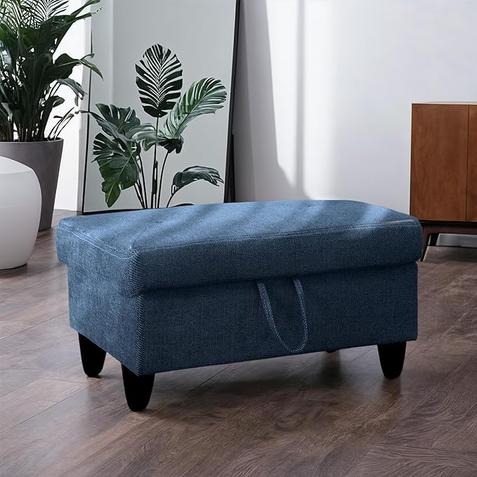 Ottoman Rectangular Storage Ottoman Bench, Flannel Footrest Stool Footstool with Lid for Living Room, Bedroom, Entryway, Blue, 28.5"x19"x17.5"-Ruum Studio Home
