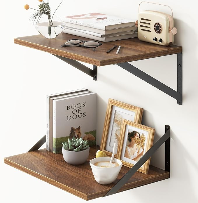 Deep Floating Shelves for Wall, 12 Inch Deep Floating Shelves Set of 2, 16"W x 12"D Wall Shelf, Wide Display Ledges Shelves for Bedroom, Bathroom, 12 Deep Bookshelf Wall Mounted - Walnut Color-Ruum Studio Home