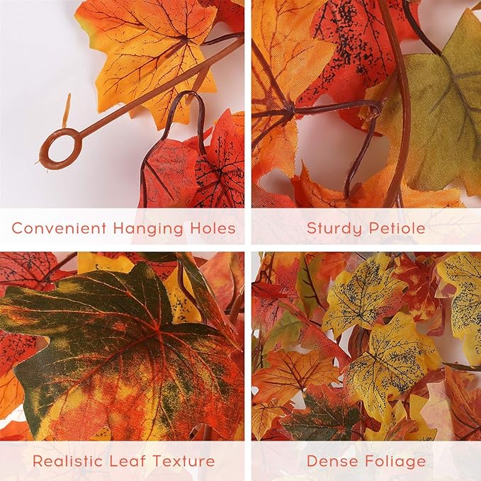 RECUTMS 2 Pack Fall Maple Garland - 5.8 FT/Pcs Autumn Hanging Fall Leave Vines for Home Garden Wedding Party Thanksgiving Dinner Fireplace Door Frame Doorway Backdrop Christmas Decor-Ruum Studio Home