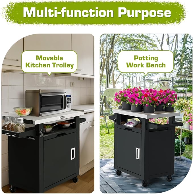 NUUK Grill Carts Outdoor with Enclosed Cabinet and Storage Drawer, Portable Patio Bar Cart with Wheels Stainless Steel Kitchen Storage Island 20" x 30" Rolling Prep Station for BBQ, Deck, Backyard-Ruum Studio Home