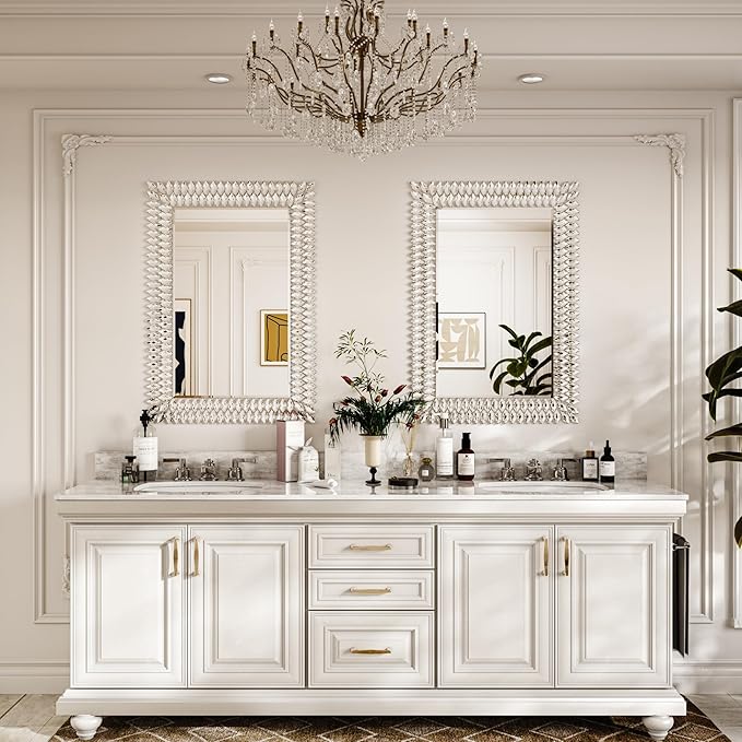 Kelly Miller Large Jeweled Mirror for Wall Decor, 28"x40" Luxury Sparkling Diamond Mirror Beveled Modern Wall Decoration for Bathroom, Living Room, Bedroom, Hallway, Entryway-Ruum Studio Home