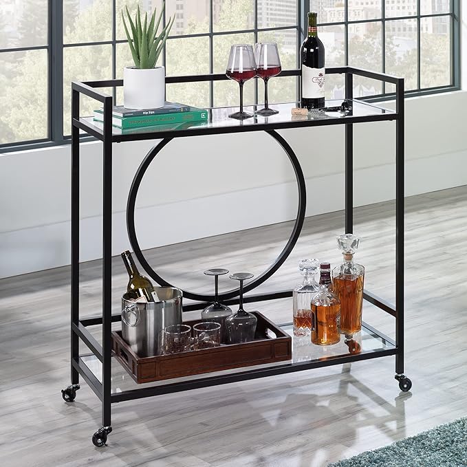 Sauder International Lux Bar Cart, Black Finish-Ruum Studio Home
