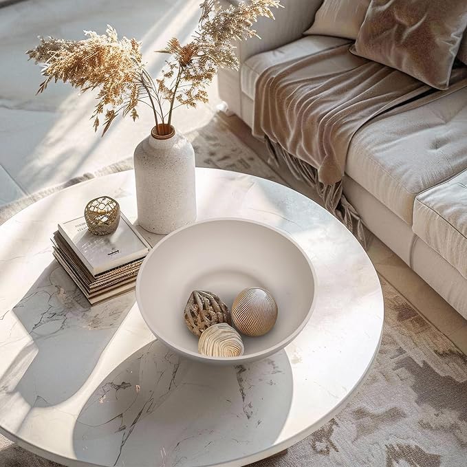 Large Decorative Concrete Bowl, Modern Handicraft Bowls for Home Decor, Decorative Fruit Bowl for Kitchen Counter, Stylish Key Bowl for Entry Table, Gray-Ruum Studio Home