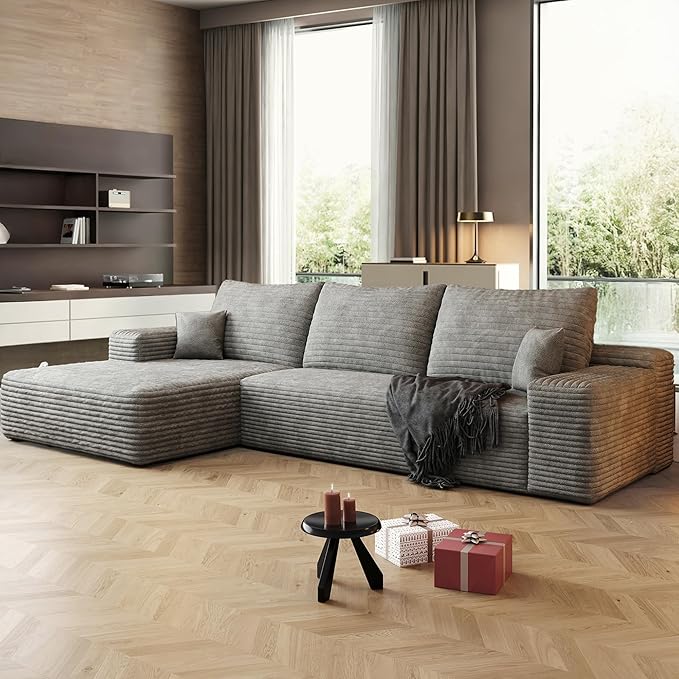 108" Sectional Couches for Living Room Modern Modular Sofa with L-Shape Couchs Upholstered Boneless Couch Deep Seat Sectional Couch with Chaise (Grey, Left Facing Chaise+2Seaters)-Ruum Studio Home