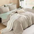 Litanika Oatmeal Comforter California King Size, 3 Pieces Cal King Lightweight Solid Bedding Comforter Set, All Season Fluffy Bed Set (104x96In Comforter & 2 Pillowcases)-Ruum Studio Home