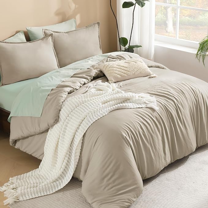 Litanika Comforters Oatmeal Oversized King Size, 3 Pieces Lightweight Solid Bedding Comforter Set, All Season Fluffy Bed Set (120x98In Comforter & 2 Pillowcases)-Ruum Studio Home