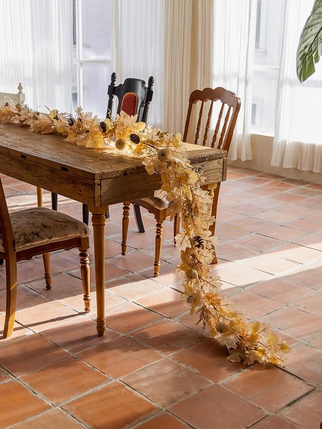 MISSPIN 6FT Boho Fall Garland, Fall Decor Autumn Maples Leaf Garland for Autumn Decor Hanging Vine for Halloween Thanksgiving Home Wedding Fireplace Party Christmas(Beige)-Ruum Studio Home