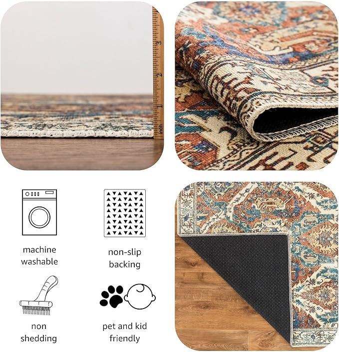 Keen Home Design 3x5 Rug - Machine Washable Entry Rug with Non-Slip Backing, Ideal for Enteryway, Kitchen, Bathroom, Laundry Room - Vintage, Easy Clean, Durable, Low Pile Rug - (3' x 5')-Ruum Studio Home