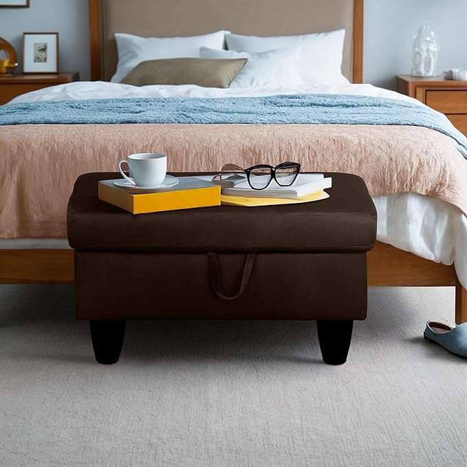 Ottoman Rectangular Storage Ottoman Bench, Flannel Footrest Stool Footstool with Lid for Living Room, Bedroom, Entryway, Coffee, 28.5"x19"x17.5"-Ruum Studio Home