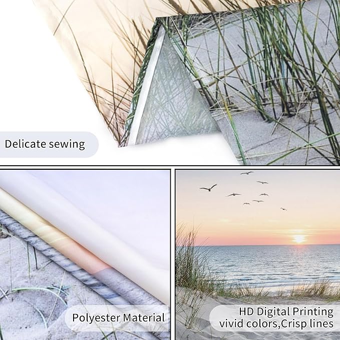 HVEST Ocean Beach Tapestry Wall Hanging, Sunset Seabird and Beach with Grass Wall Hanging Tapestry Natural Landscape Tapestry for Bedroom Living Room Dorm Decoration Wall Decor, 80x60 Inches-Ruum Studio Home