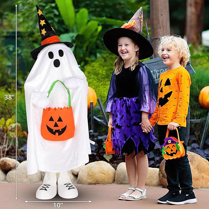 Halloween Decorations Ghost Decor Light-Up Color-Changing Spooky Ghost Porch Decorations Trick or Treater with Candy Pocket, Ghost Halloween Decor for Yard Lawn Home Indoor Outdoor 1PACK 38" H-Ruum Studio Home