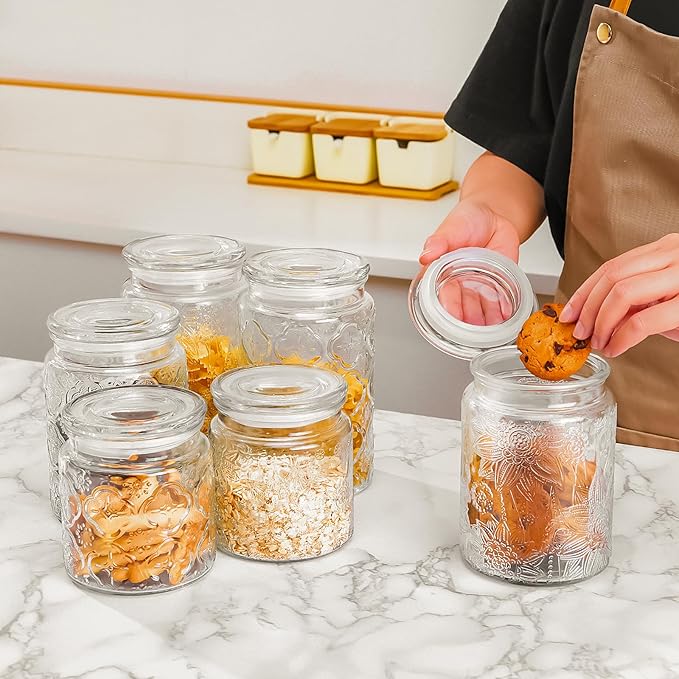 32oz Vintage Glass Jar With Lid, Glass Storage Containers, Airtight Kitchen Storage Containers For Sugar, Coffee, Tea, Spice, Flour, Candy Cookie, Pasta, Cereal, Cute Decorative Jars-Ruum Studio Home