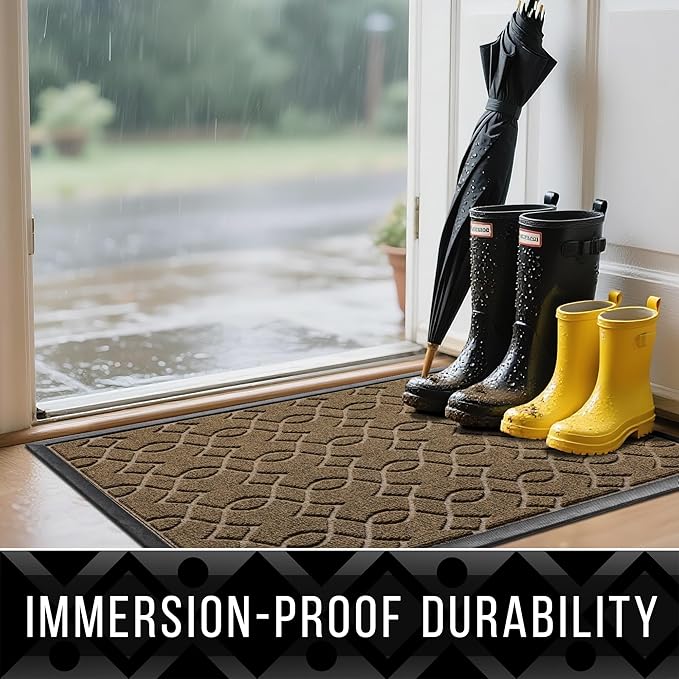 Yimobra Front Door Mat Outside Entrance, All-Weather All-Season Welcome Doormat Outdoor Indoor, Natural Rubber, Stain and Fade Resistant, Low Profile, Easy Clean Patio Porch Mat, 29.5x17, Brown-Ruum Studio Home