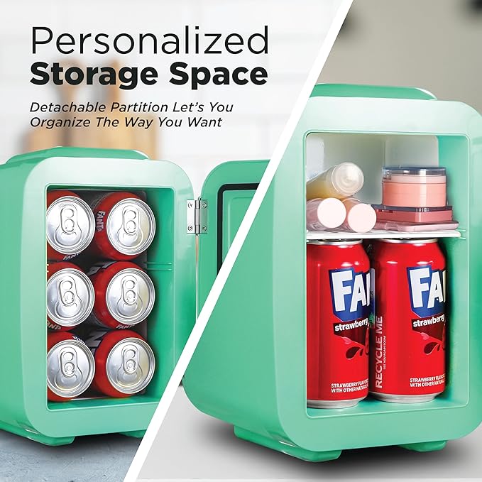 IBMF4MNT Fridge for Bedroom, Skincare, Portable Cooler & Warmer for Makeup, for Office & Home Refrigerator, Mini (4 L / 6-Can), Mint Green-Ruum Studio Home
