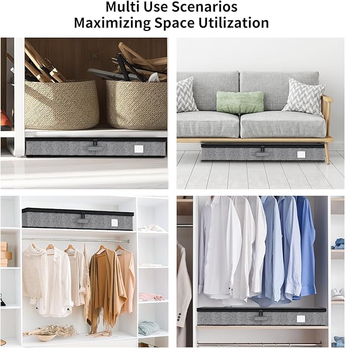 Fixwal 4 Pack Underbed Storage Containers, Below 4.5 Inches Low Profile Under Bed Organizer Clothes Storage Bins with Sturdy Sidewalls and Bottom-Ruum Studio Home