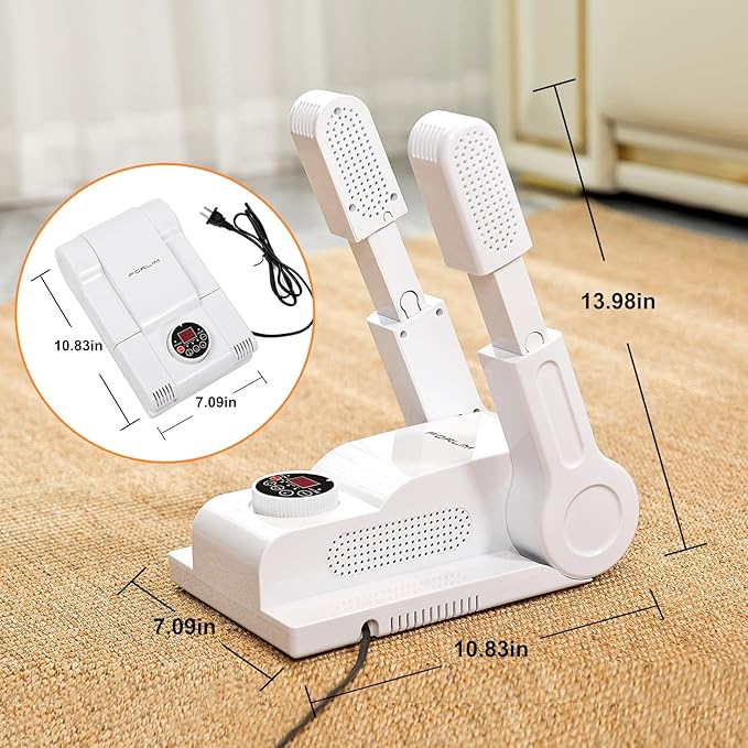 FORLIM [Upgraded Temperature Control] Boot Dryer for Work Boots - Shoe Dryer with 24-Hour Delay Timer, Portable Glove Dryer & Boot Warmer, Automatic Shut-Off Timer, Folding Design, Smart Panel, White-Ruum Studio Home