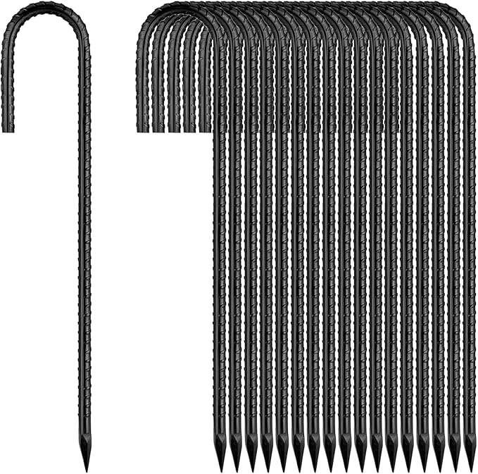 Ground-Stakes-Heavy-Duty-12 inch, J-Hook Rebar Stakes Black Coated Anti-Rust 50pcs Garden Stakes Metal Ground Anchors for Garden Dog Fence Chicken Coop Christmas Decorations Deer Fence-Ruum Studio Home