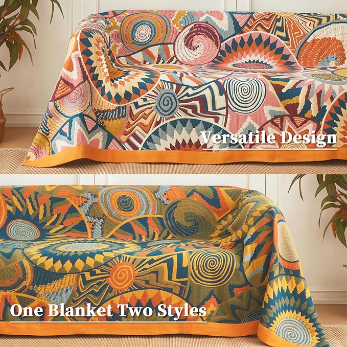 Vintage Throw Blanket Pure Cotton Soft Cozy Breathable Blanket for Couch Reversible Floral Printed Outdoor Throw Blanket Home Decor (60"x80",03-Colorful Art)-Ruum Studio Home