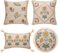 patdrea Designer Pack of 4 Throw Pillow Covers,Beige Vintage French Soft Linen Pillows Cover with Daisy Floral Pattern,Vintage Square Farmhouse Decorative Pillowcase for Couch,Bed,Living Room-Ruum Studio Home
