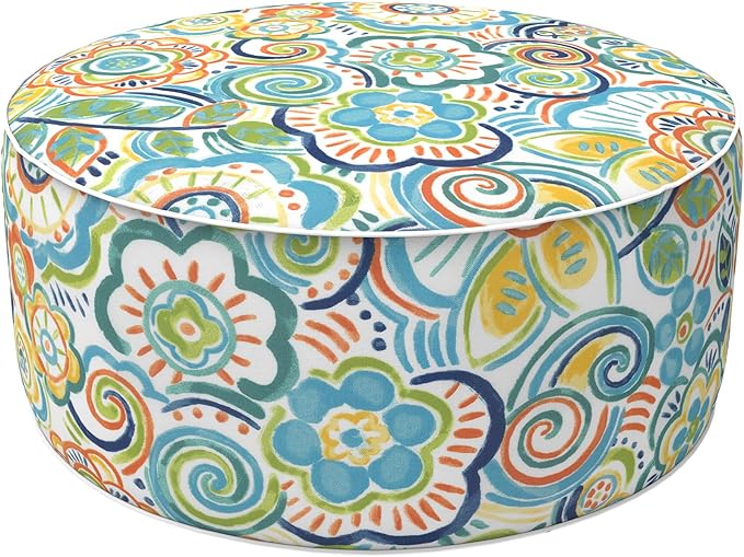 LVTXIII Outdoor/Indoor Inflatable Stool Ottoman, All Weather Patio Footrest Pouf, Portable Round Ottoman for Patio Garden, Camping or Home, D21xH9 Inches, Flower Blue-Ruum Studio Home