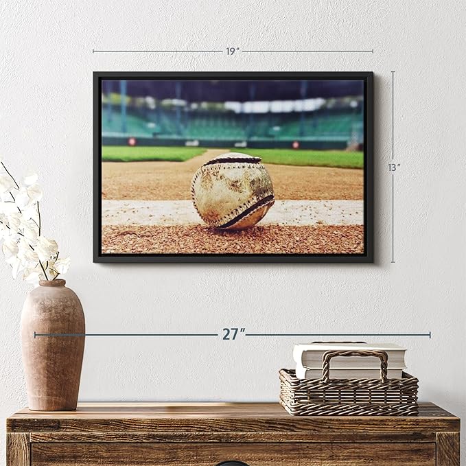 ElephantStock Baseball In Stadium Wall Art - Horizontal Framed Canvas - 1-Piece Living Room Wall Decor - Car Photography Canvas Print - Brown and Beige Decor for Wall - 19" X 13"-Ruum Studio Home