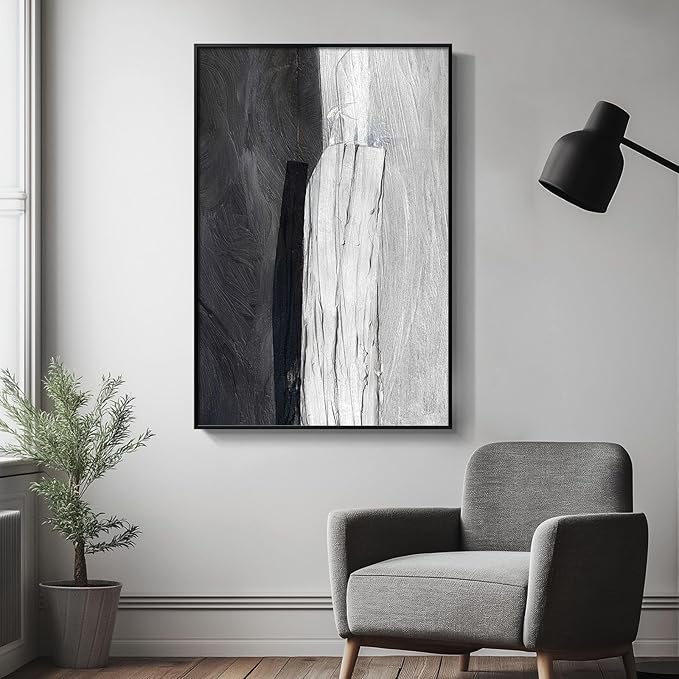 Framed Black and White Abstract Canvas Wall Art, Modern Art Prints Paintings Artwork for Walls, Minimalist Abstract Pictures for Living Room Dining Room Bedroom Office Bathroom Wall Decor 24x36 In-Ruum Studio Home