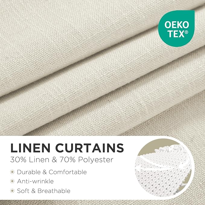 Joydeco Linen Curtains 84 Inch Length 2 Panels,Light Filtering Drapes 52 Inches Wide with Back Tab Rod Pockets (84" L x 52" W, Ivory on Linen)-Ruum Studio Home