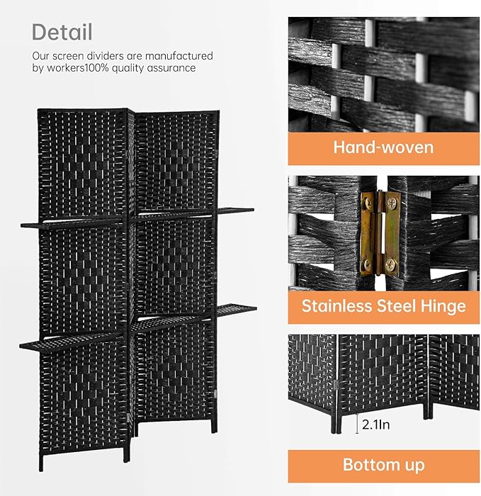 PayLessHere Room Divider Room Screen Divider Wooden Screen Folding Portable Partition Screen Wood with Removable Storage Shelves (Black, 4 Panel)-Ruum Studio Home